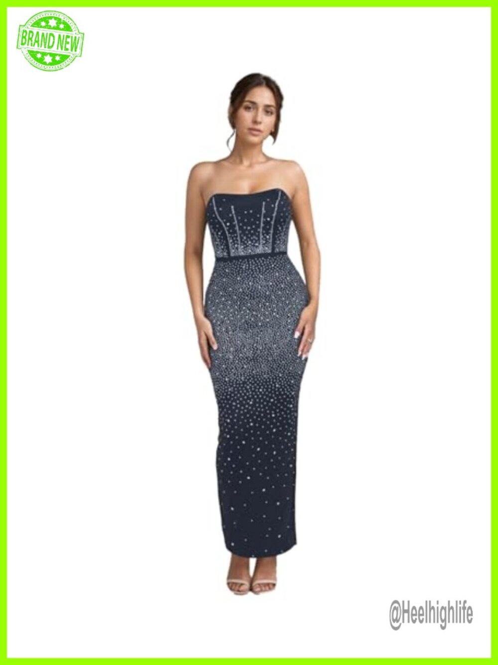 Elegant Rhinestone Mesh Mini Dress Strapless Bodycon Club Party Evening Gown
